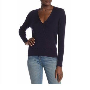 Elodie Women Surplice neck Ribbed Wrap Sweater | Size - Small | NAVY